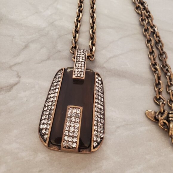 ✨ Ann Taylor Amber Rhinestones Crystals Pave Enamel Pendant Necklace ✨ - Picture 2 of 10